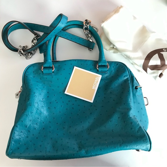 Michael Kors Joan Leather Turquoise Satchel - Picture 3 of 11